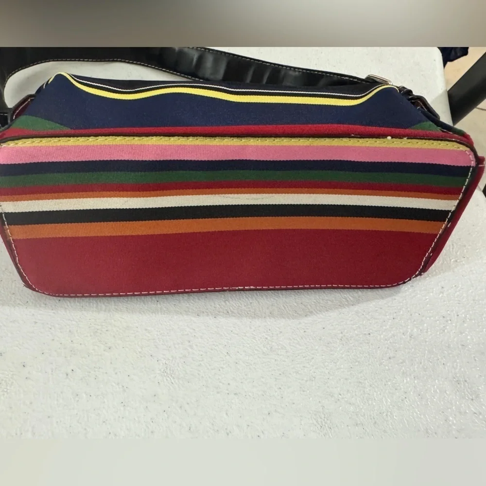 Vintage 90s Kate Spade New York Striped Canvas & Leather Shoulder Bag